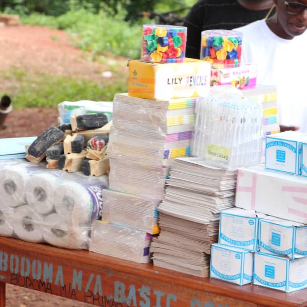 Stationery and school materials prepared for the Bodoma M/A Primary School donation