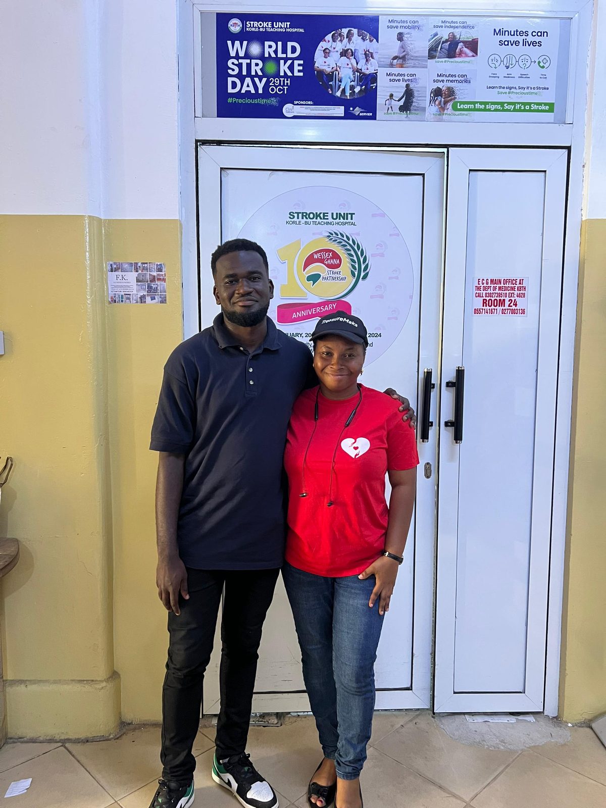 Heart to Heart Ghana Foundation volunteers at the Korle-Bu Stroke Unit entrance